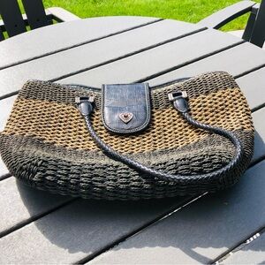 Woven vintage Brighton Two-Tone Straw Tote with Black Trim